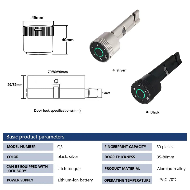 Fingerprint Smart Cabinet Lock with Bluetooth and App Control C-Q3