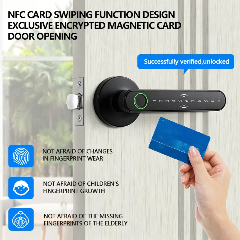 Smart NFC Card Fingerprint Door Lock with Bluetooth Password Keyless Entry T11