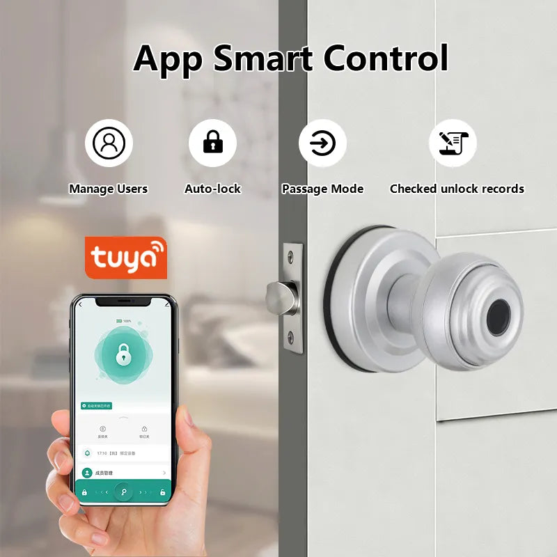 Tuya Bluetooth Fingerprint Smart Door Knob with App Control Q1